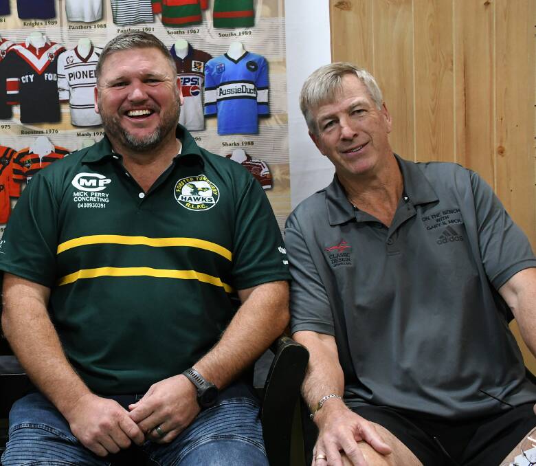 Forster-Tuncurry coach Robbie Payne with co-host Gary Bridge on last Friday's On The Bench segment.