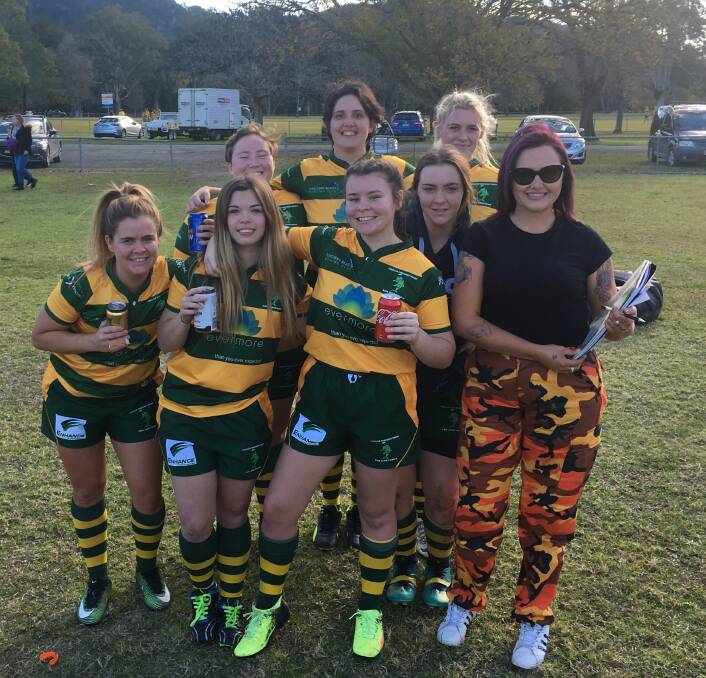 Smiles before the cyclone hit the Forster Tuncurry Dolphinettes in Gloucester at the weekend. A new, brave and inexperienced ladies team is still searching for its first win of the winter. New players are welcome at training on Tuesday and Thursday evenings, 6pm at Peter Barclay Field, Tuncurry. Pictured (back) Stephanie Giffis, Bianca Adams, Emily-Jane Brady (captain) (front, Danielle Lumbara Gemma Willmott, Savanah Clements Chloe Coble, Ivanah Haines (team manager) Absent, Emma Forbes, Jedda Marr, Sharntel Mitchell, Summah Hutchinson
Coaches: David Birch and Mark Hudson

 