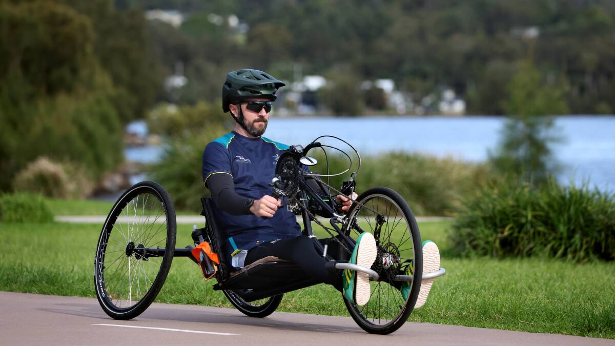 Alex Hale training along the Warners Bay foreshore ahead of the Warrior Games. Picture by Simone De Peak