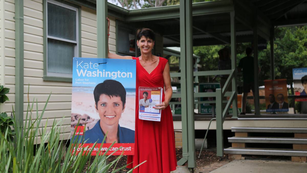 Port Stephens Labor MP Kate Washington at Medowie Public School on Saturday. Picture by Ellie-Marie Watts