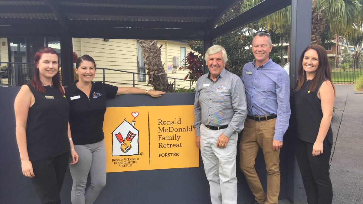 The Commonwealth Bank's Liz and Lauren presented a cheque for $10,000 to retreat coordinator, Rhiannon Curtis, board member, Barry Levick and Ronald McDonald Northern NSW CEO Ross Bingham.